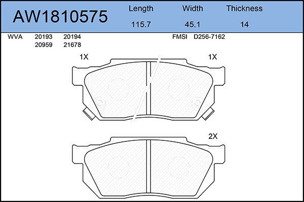 фото Комплект тормозных колодок, дисковый тормоз aywiparts aw1810575