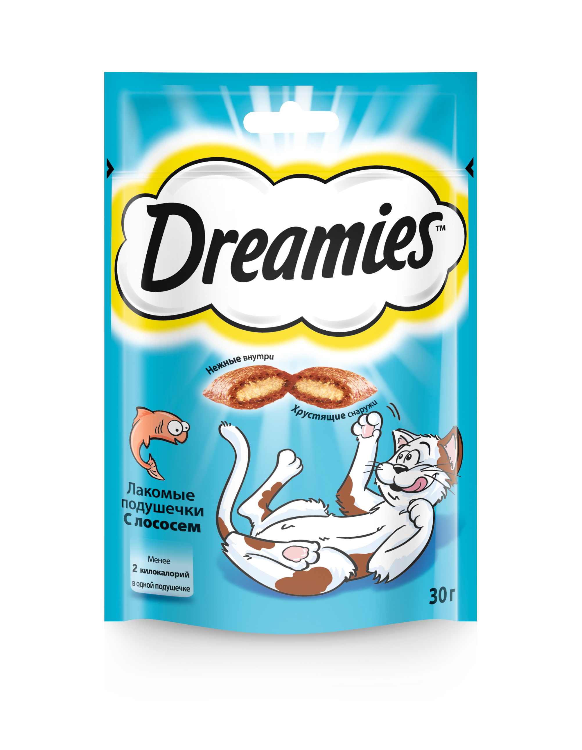 фото Лакомство для кошек dreamies лакомые подушечки с лососем, 30г