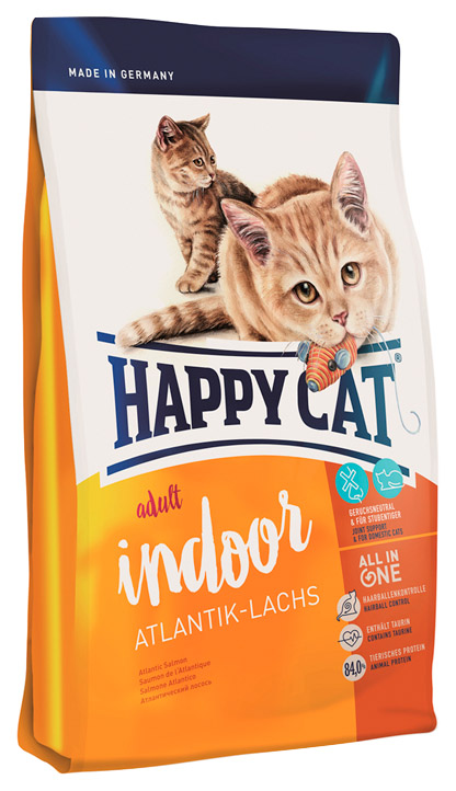 фото Сухой корм для кошек happy cat fit & well indoor, для домашних, атлантический лосось,0,3кг