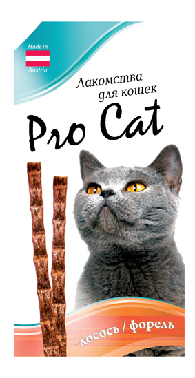 Лакомство для кошек PRO CAT Лакомые палочки лосось, форель, 3 шт, 15 г