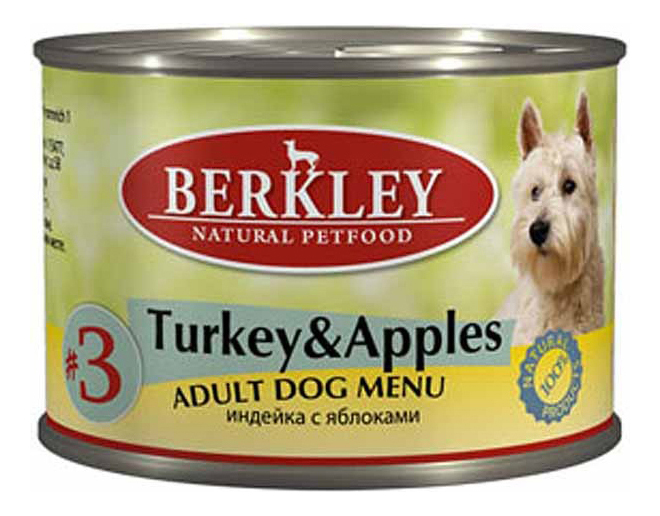 фото Консервы для собак berkley menu, индейка, яблоко, 200г