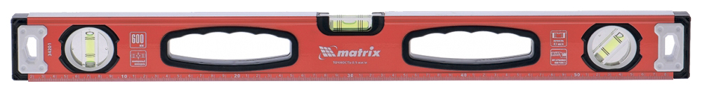 Уровень алюминиевый фрезерованный 600 мм 3 глазка MATRIX 34201