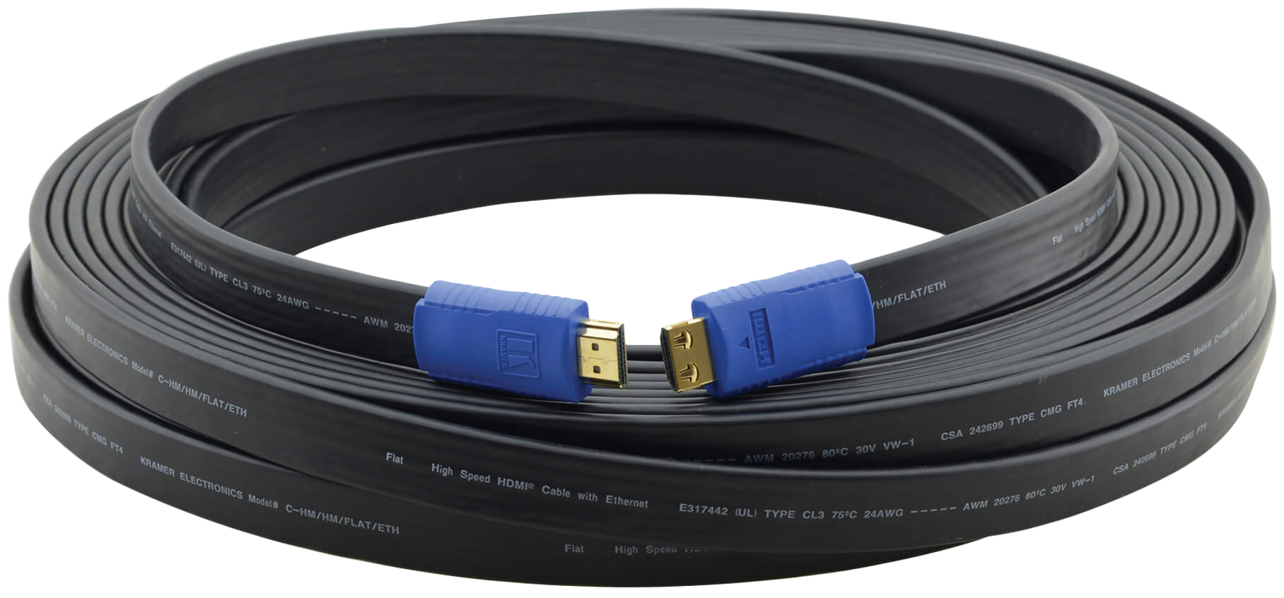 фото Кабель kramer hdmi - hdmi 3м blue/black (c-hm/hm/flat/eth-10)