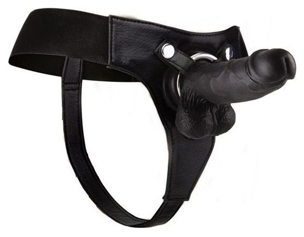 фото Чёрный страпон realistic 8 inch strap-on 20 см shots media bv