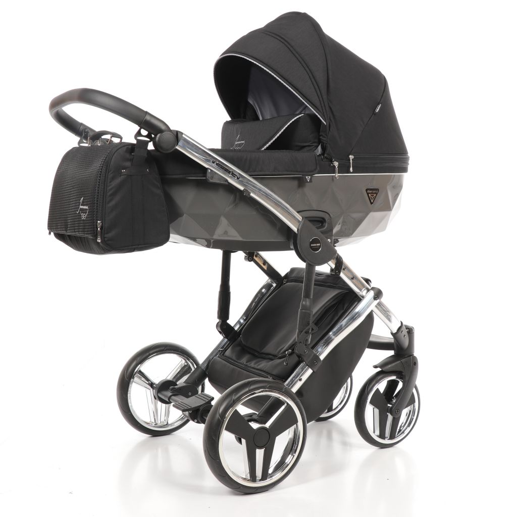 

JUNAMA DIAMOND SPECIAL JDS-03 Коляска детская 2 в 1 (черный/серый короб/рама серебро), Diamond
