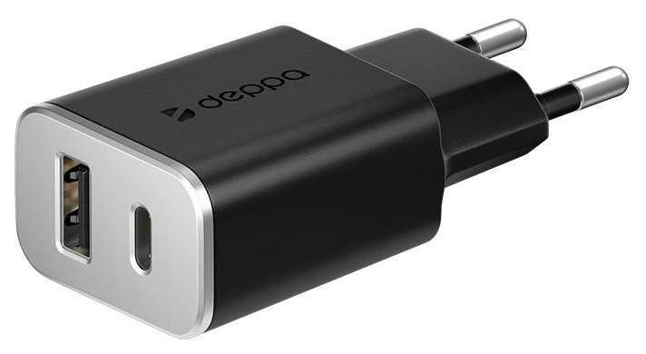 фото Сетевое зарядное устройство deppa dep-11386, 1xusb; 1xusb type-c, 3,4 a, black