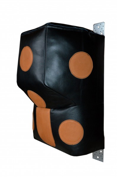 фото Подушка апперкотная рокки г-образная с полусферой нат. кожа 71x50 см черный/оранжевый