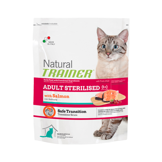 Сухой корм для кошек TRAINER Natural Adult Sterilised, для стерилизованных, лосось, 0,3кг