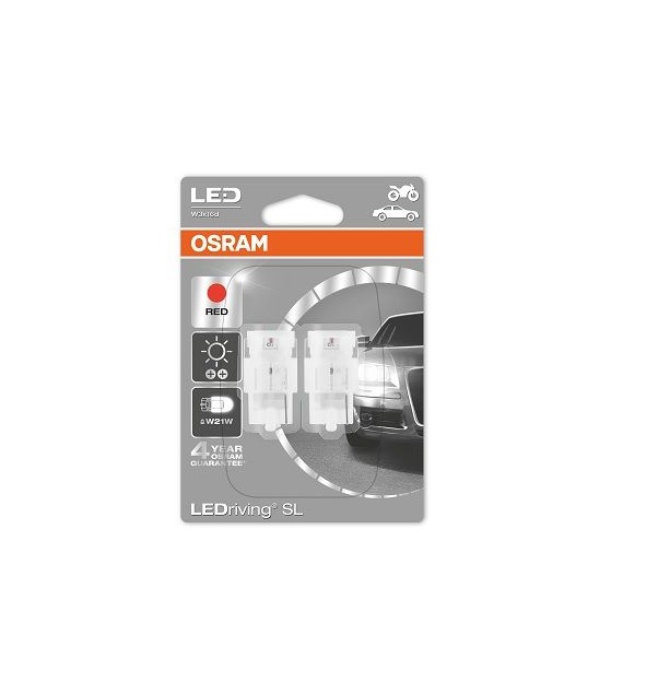 фото W21w 12v (1,4w) лампа ledriving standard красный, двойной блистер osram арт. 7706r-02b