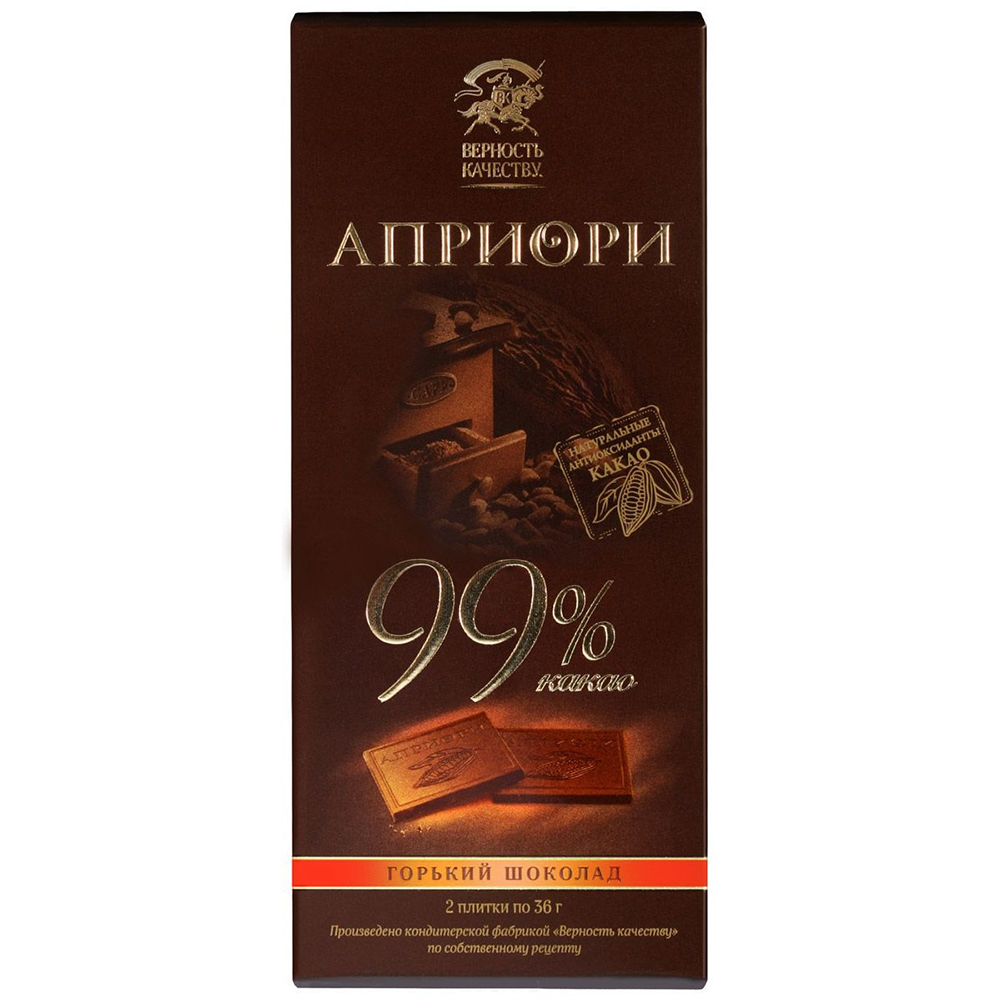 Шоколад горький верность качеству Априори 99% какао 100 г