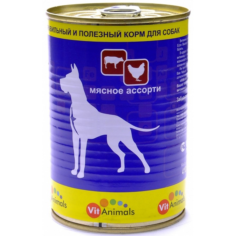 фото Консервы для собак vitanimals, мясное ассорти, 410г