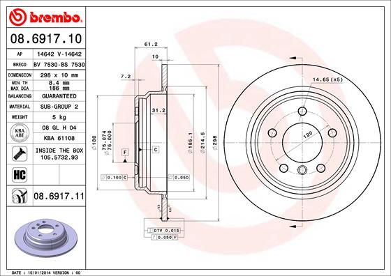 фото Тормозной диск brembo 08.6917.11