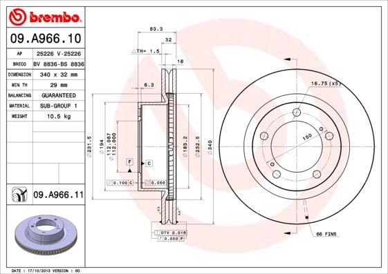 фото Тормозной диск brembo 09.a966.10