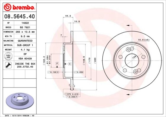 фото Тормозной диск brembo 08.5645.40