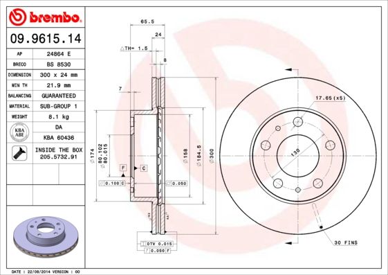 фото Тормозной диск brembo 09.9615.14