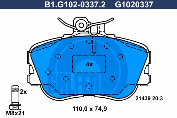 

Тормозные колодки GALFER дисковые B1G10203372