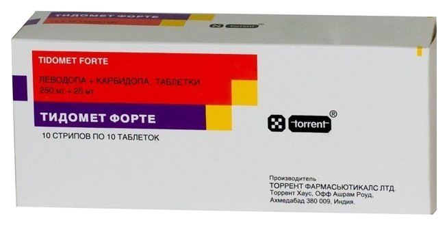 Тидомет Форте таблетки 250 мг+25 мг 100 шт.
