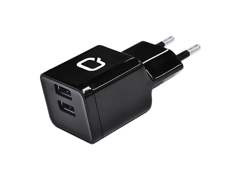 фото Сетевое зарядное устройство qumo energy charger, 2 usb, 2,1 a, (6) black