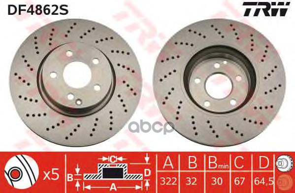 фото Тормозной диск trw/lucas передний df4862s