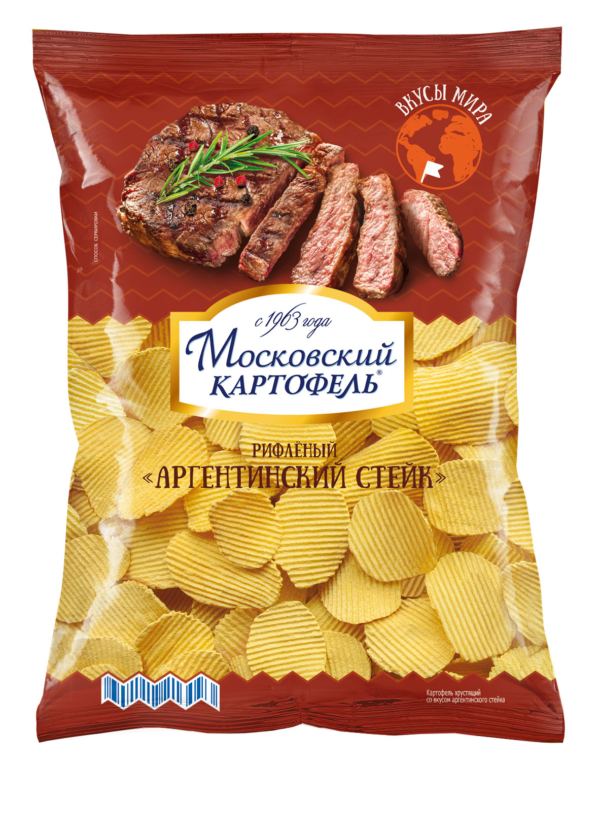 

Чипсы картофельные рифленые Московский картофель аргентинский стейк 150 г