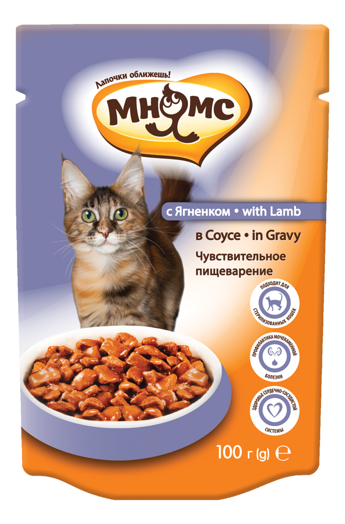фото Влажный корм для кошек мнямс чувствительное пищеварение, ягненок в соусе, 100г