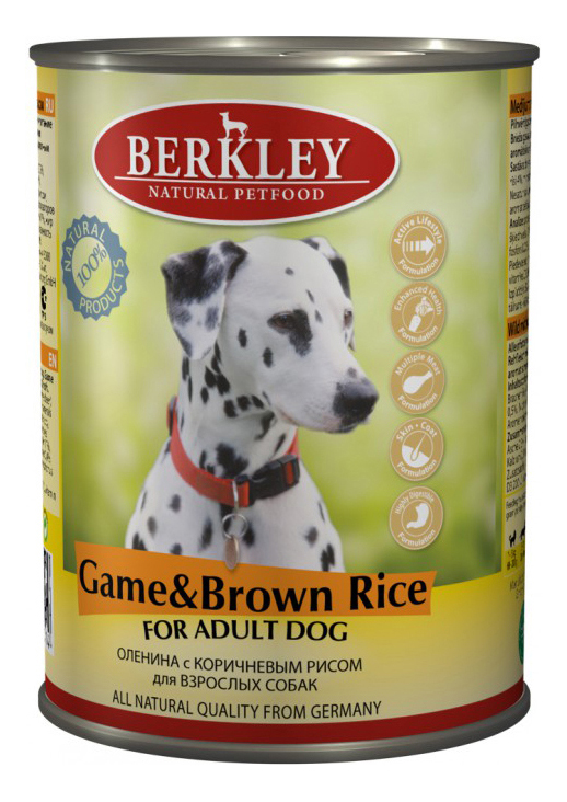 фото Консервы для собак berkley, оленина, коричневый рис, 400г