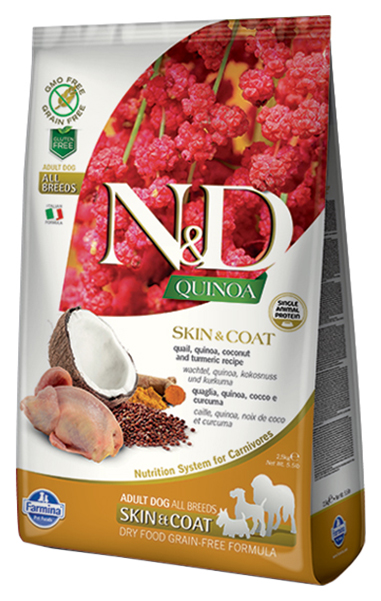 фото Сухой корм для собак farmina n&d quinoa skin & coat, перепел и киноа, 2,5кг