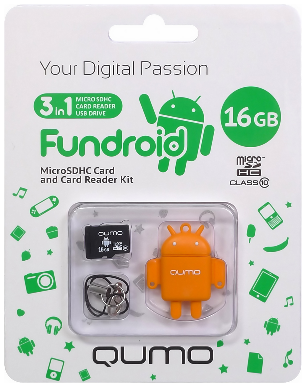 

Карта памяти Qumo Micro SDHC Fundriod 16GB, QM16GCR-MSD10-FD-ORG