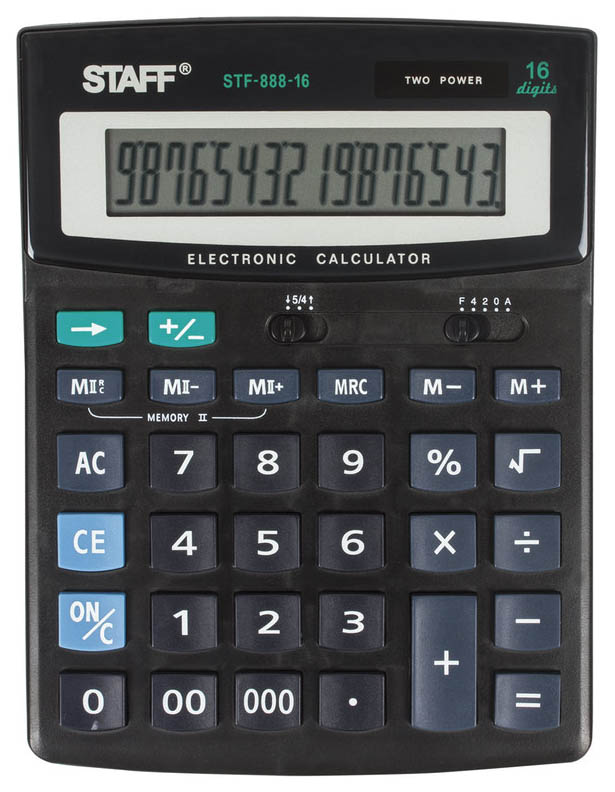 Калькулятор Staff STF-888-16, 16 разрядов, двойное питание, 200х150 мм