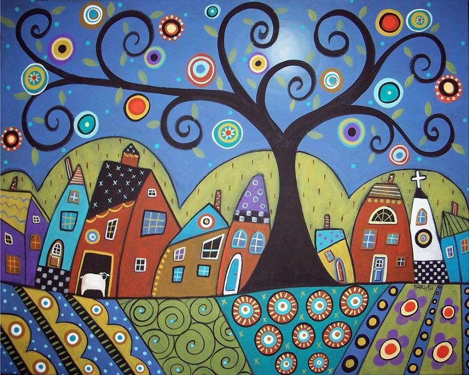 

Алмазная вышивка Яркие Грани Вечерние домики, 50x40 см, Вечерние домики