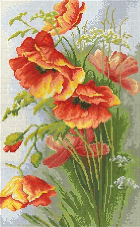 

Алмазная вышивка Паутинка Алые маки, 53x33 см, Алые маки