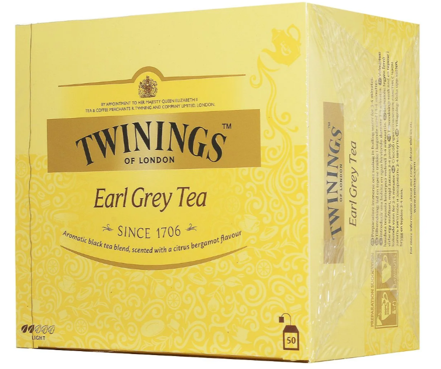 Чай черный Twinings эрл грэй байховый с ароматом бергамота пакетированный 50 пакетиков