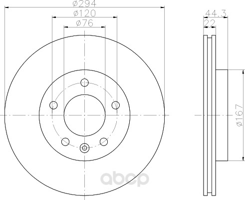 Тормозной диск HELLA PAGID задний для Volkswagen Multivan, Transporter V 03- 8DD355109701