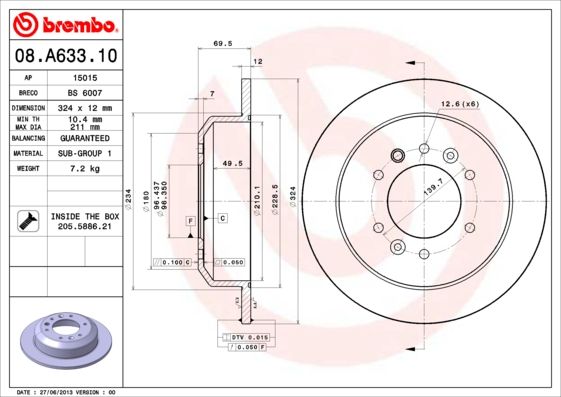 фото Тормозной диск brembo 08.a633.10