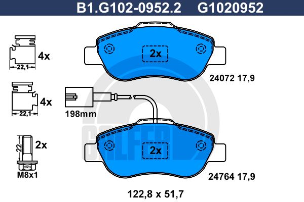 

Комплект тормозных дисковых колодок GALFER B1.G102-0952.2