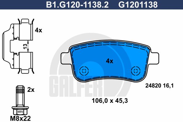 

Комплект тормозных дисковых колодок GALFER B1.G120-1138.2