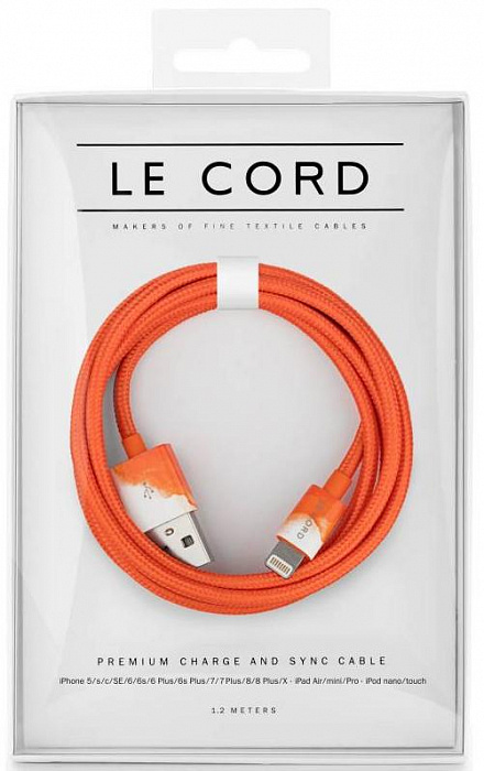 фото Кабель le cord 1128 mfi lightning 1,2м aqurells orange