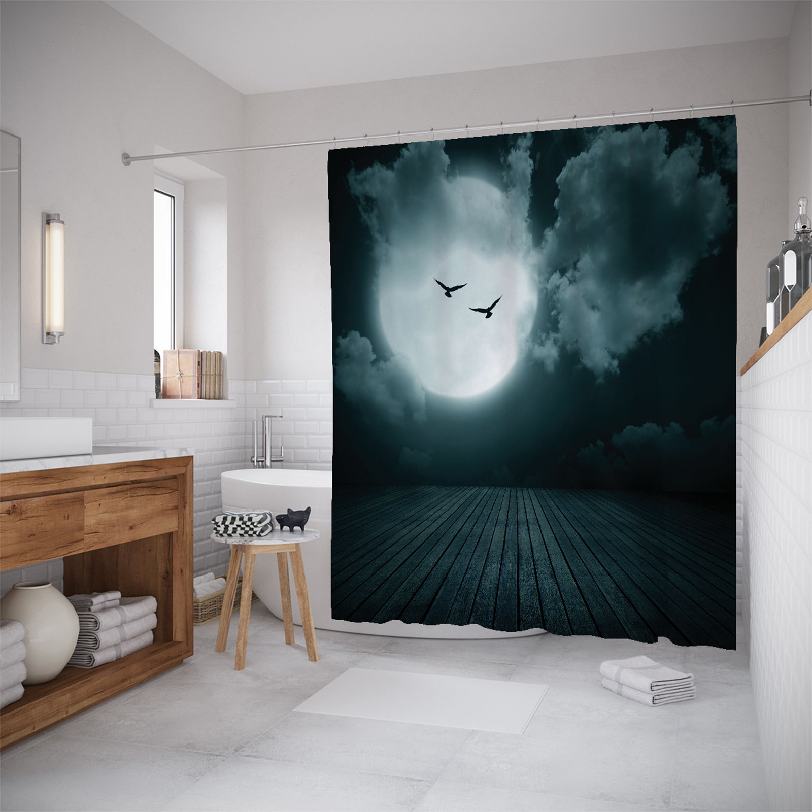 

Штора для ванной JoyArty «Птицы спешат на луну» 180x200, Черный