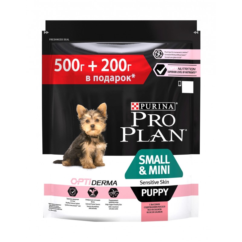 

Сухой корм для щенков PRO PLAN OptiDerma Small&Mini Puppy, для мелких пород, лосось, 0,7кг, OptiDerma Small & Mini Puppy