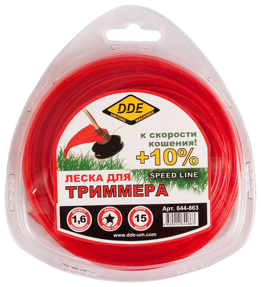 

Леска для триммера прямая звезда 1,6 мм DDE Speed line 644-863 15 м, Красный, Speed line