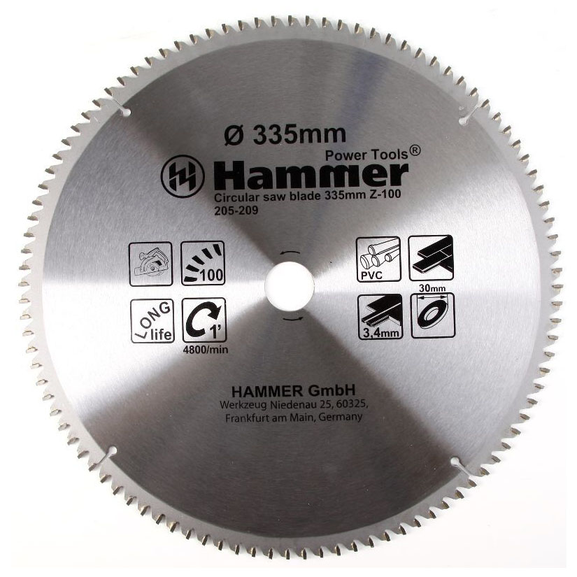 фото Пильный диск hammer flex 205-209 csb pl 335мм*100*30мм по ламинату 30680