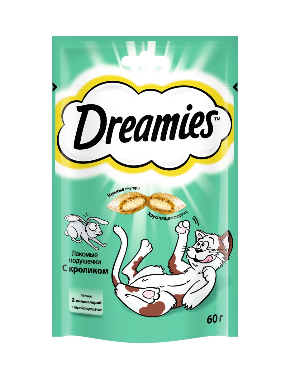 фото Лакомство для кошек dreamies, подушечки с кроликом, 60 г