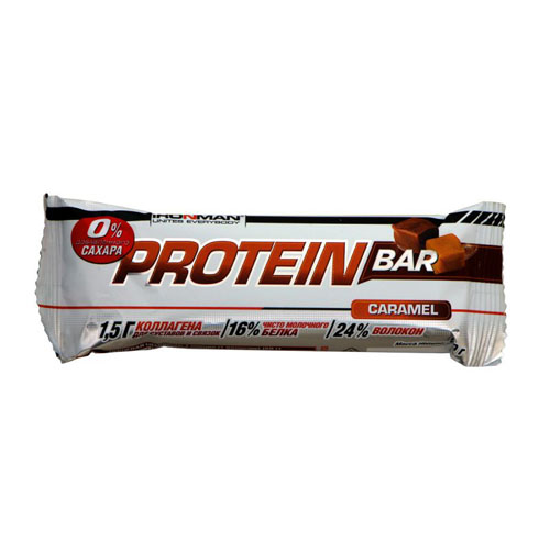 фото Ironman protein bar без сахара 50 гр. (карамель) - протеиновый батончик с коллагеном