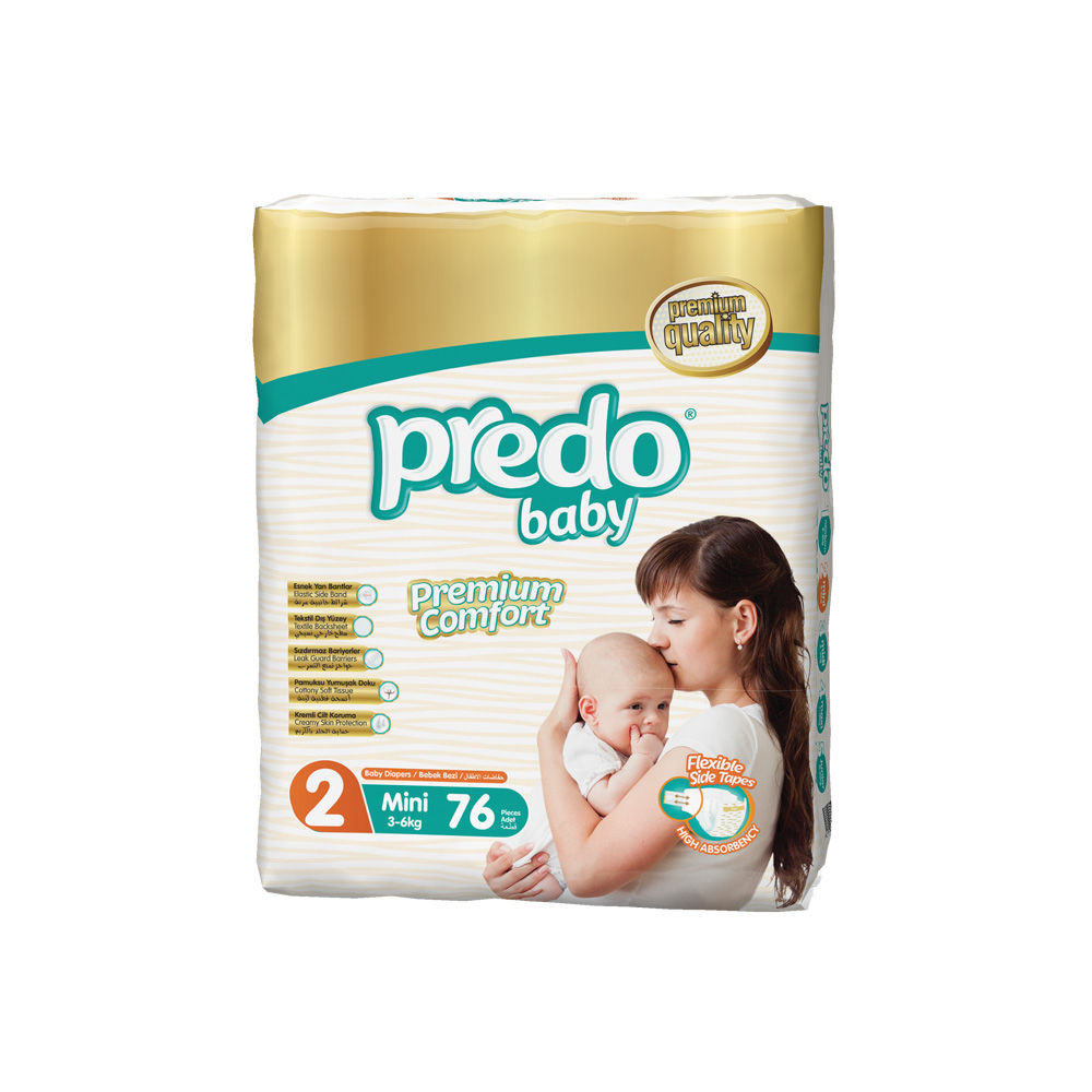 Подгузники для новорожденных Predo Baby Mini №2 Гигантская пачка 76 шт. 3-6 кг