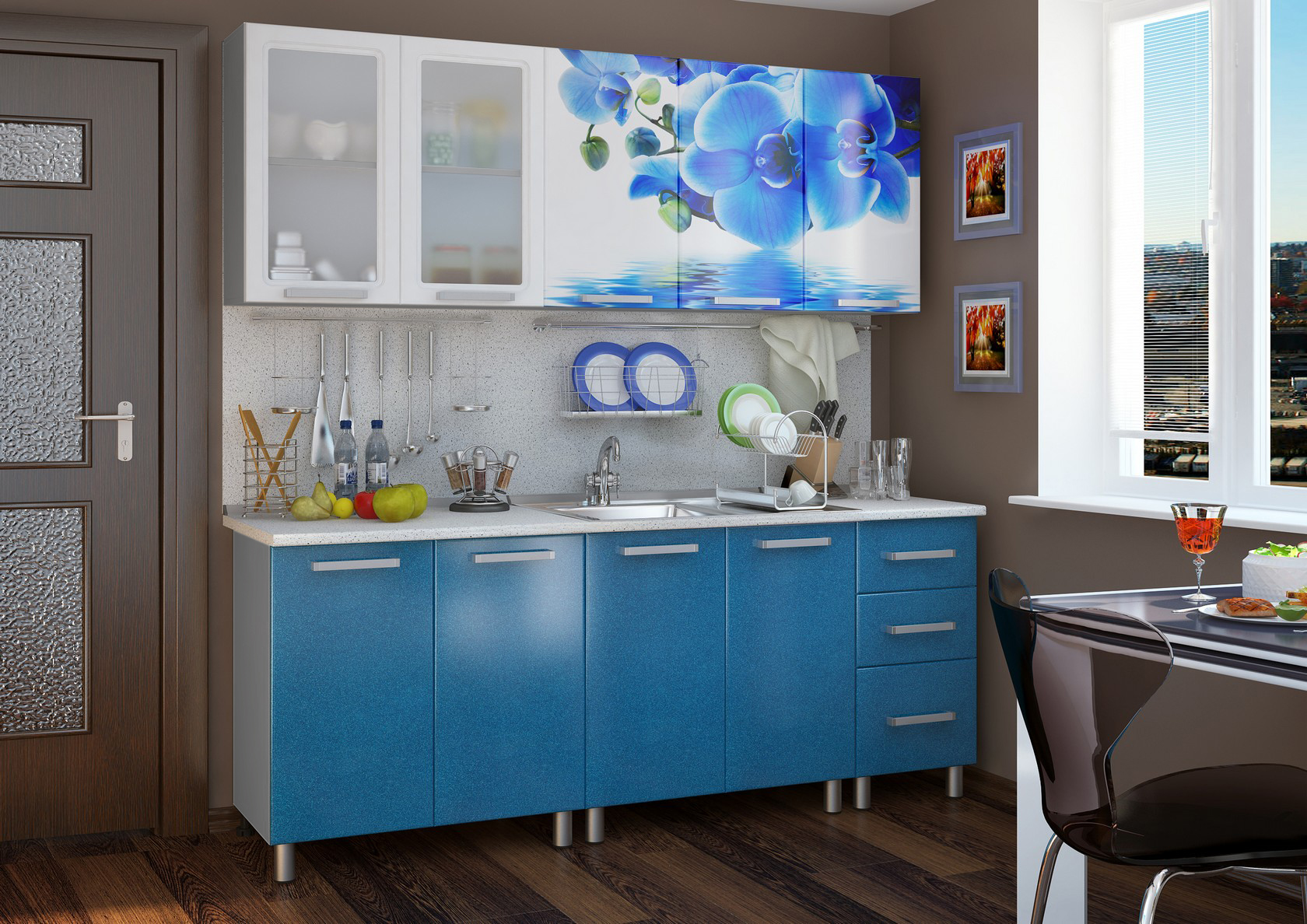 

Кухонный гарнитур BTS Лазурь 200 см Лазурный синий, Лазурь