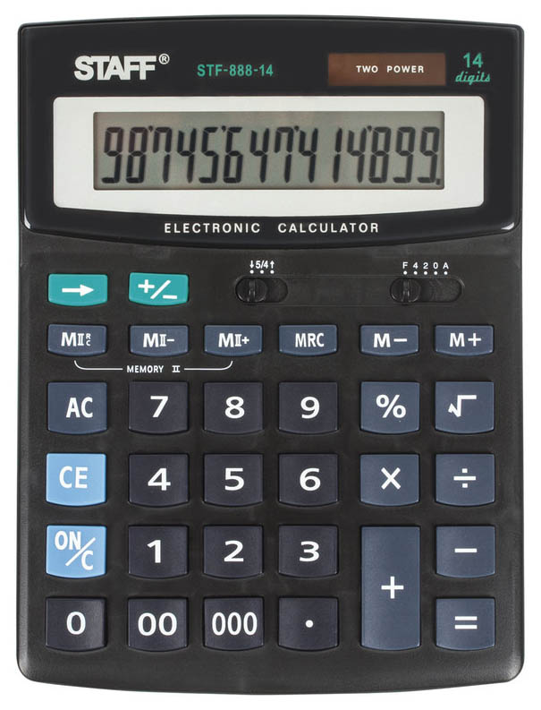 Калькулятор Staff STF-888-14, 14 разрядов, двойное питание, 200х150 мм