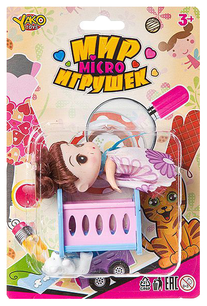 фото Игровой набор yako toys кроватка с куколкой и медвежонком серия мир micro игрушек арт.m76