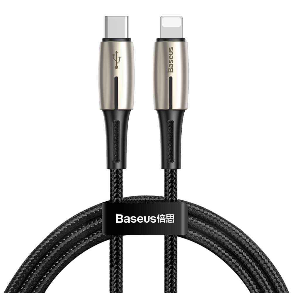 фото Кабель baseus waterdrop data cable type-c-lightning pd 18w 1,3 м black/grey (catlrd-01)