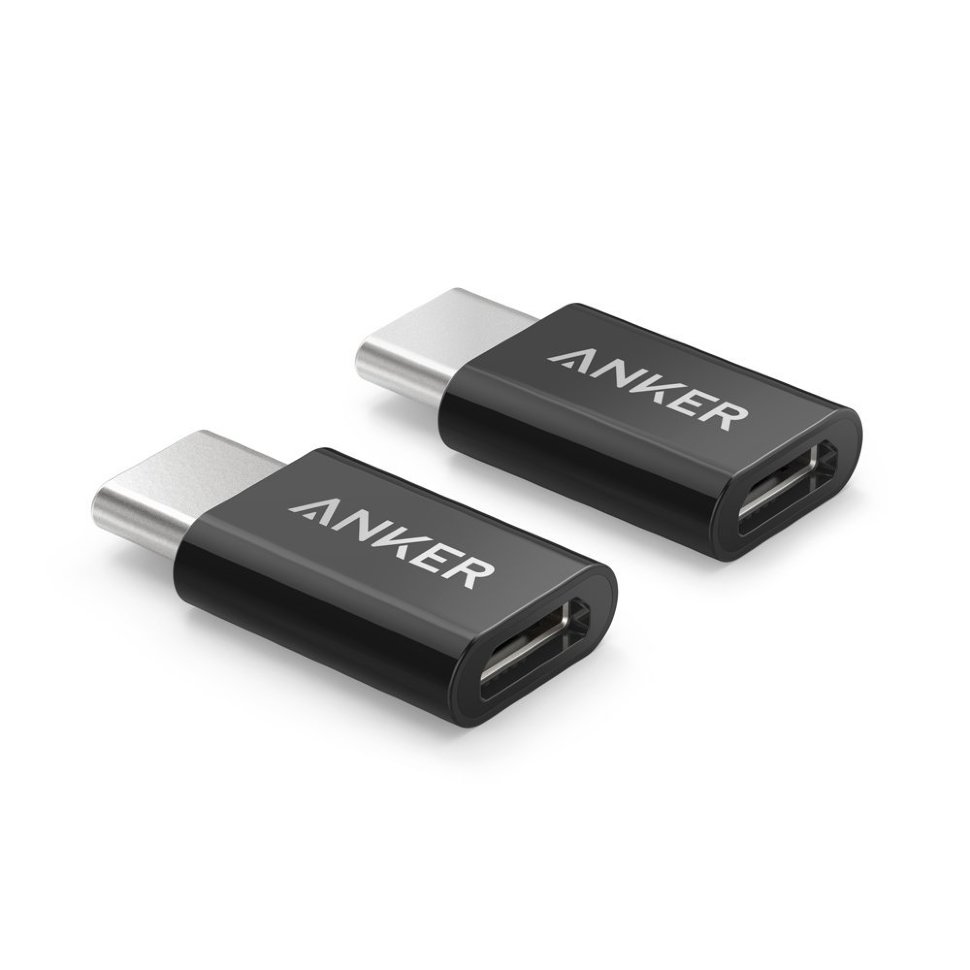 Переходник Anker MicroUSB/USB-C черный 2 шт.