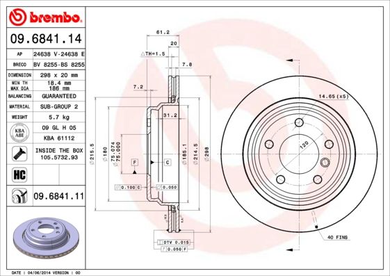 фото Тормозной диск brembo 09.6841.11